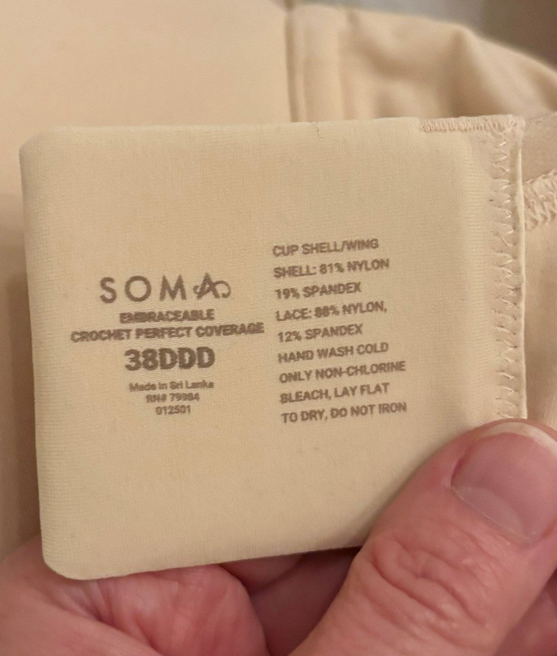 #154 Soma Embraceable Crochet Perfect Coverage Bra 38DDD EUC-NWT