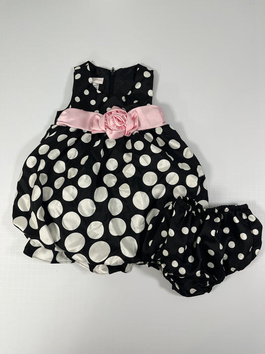 PPU 45242 18m girls Bonnie Baby black and white polka dot party dress with bloomers