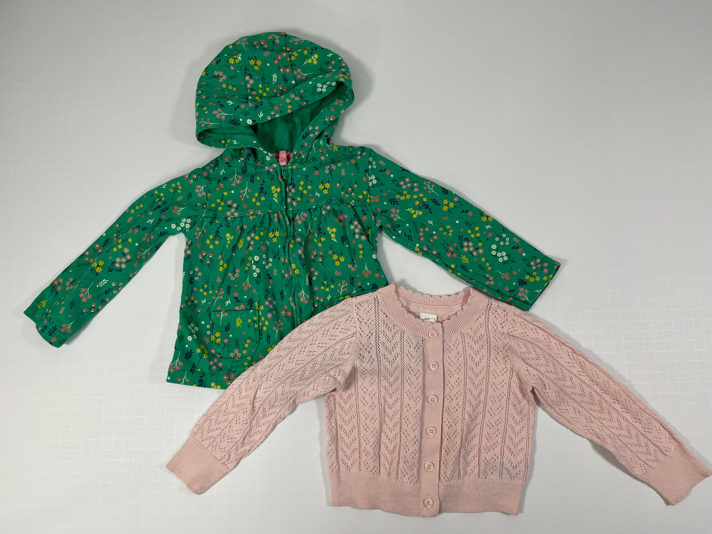 PPU 45242 24m girls mixed brand green floral hoodie + pink cardigan bunlde (2)