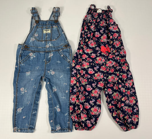 PPU 45242 12-18m girls mixed brand floral overall and romper bundle (2)