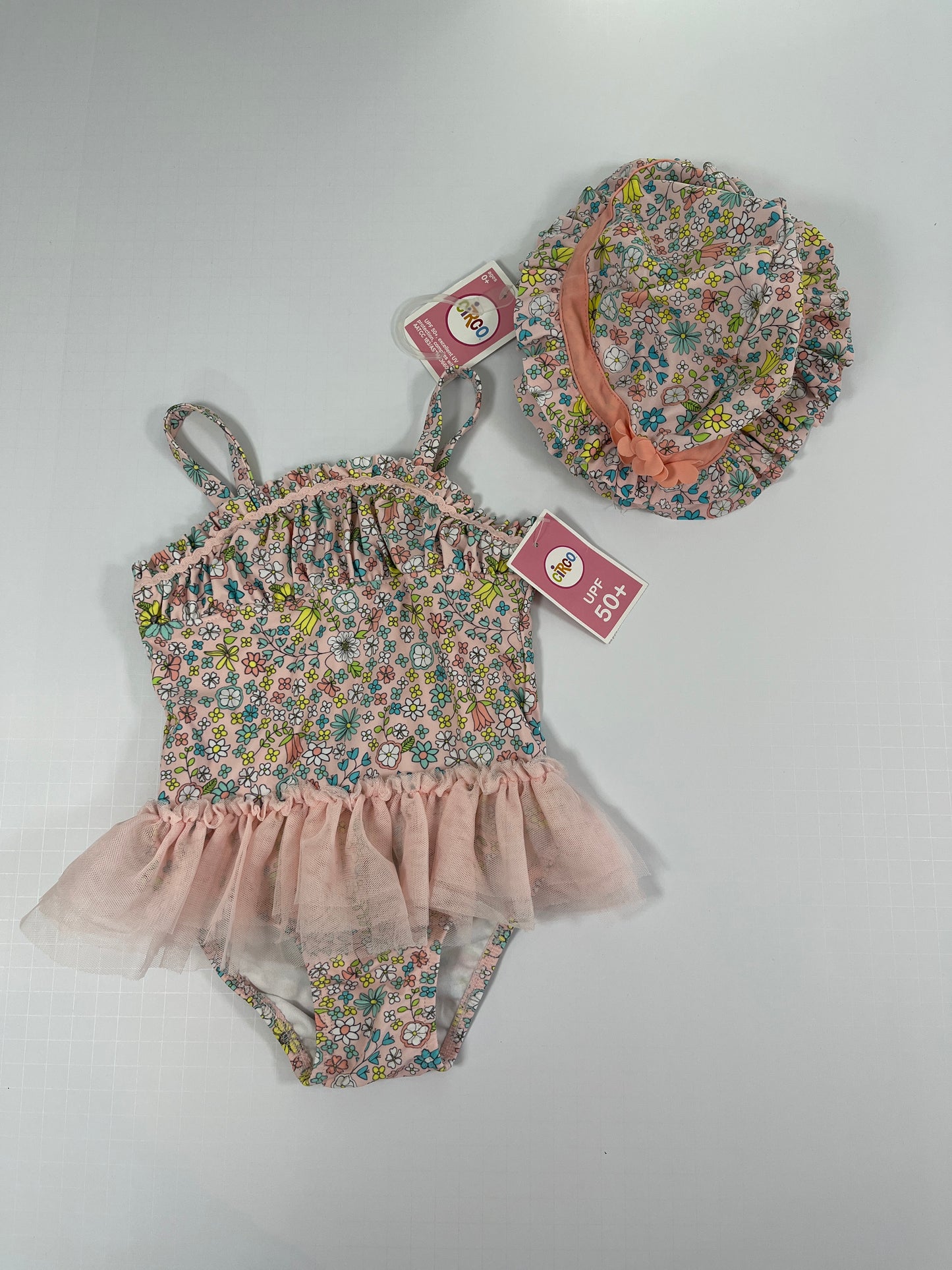 PPU 45242 2T girls Circo floral swimsuit with matching swimhat NWT