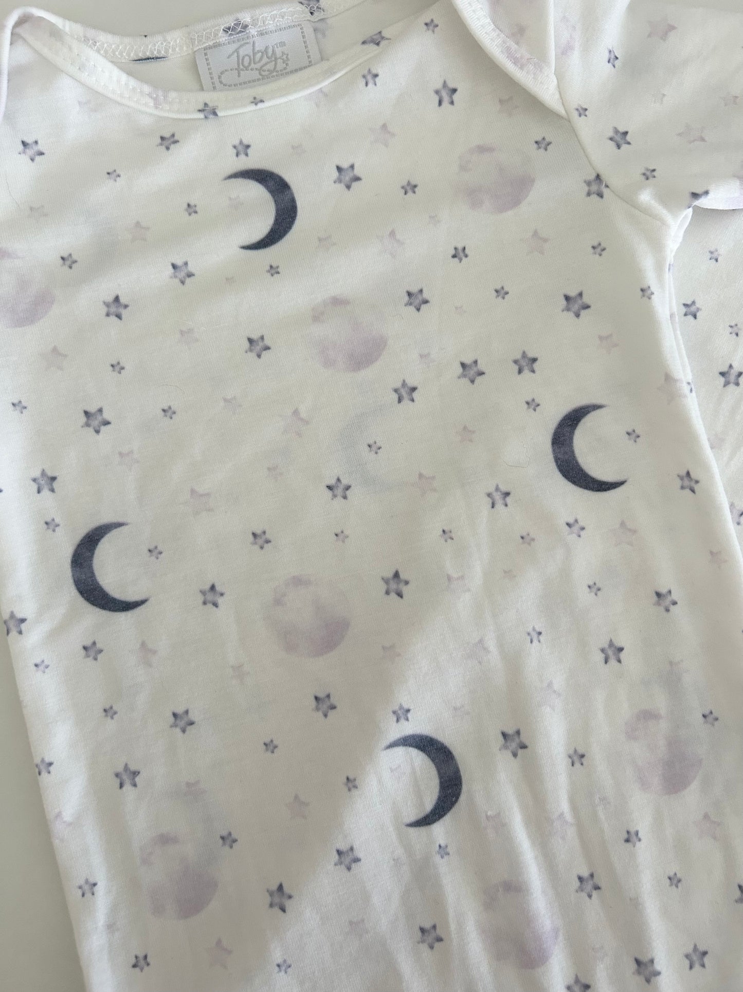 Toby's | Sleeper Tie Gown | Girls | White & Purple/Blue | Newborn