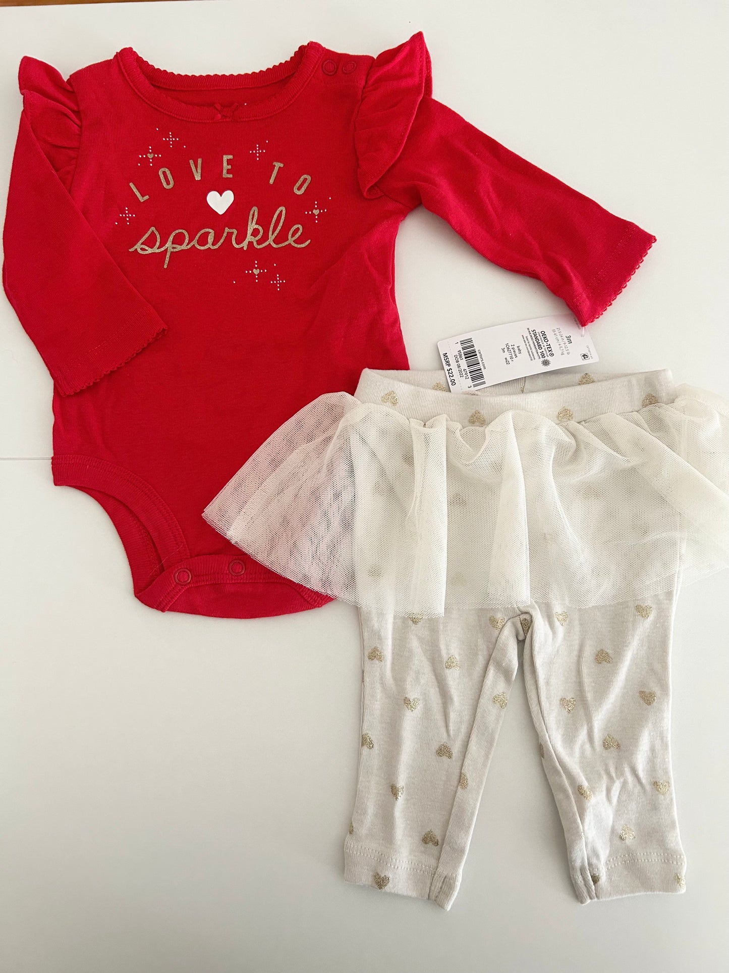 Carter's | Outfit | Girls | Red & Off White & Gold | 3 months