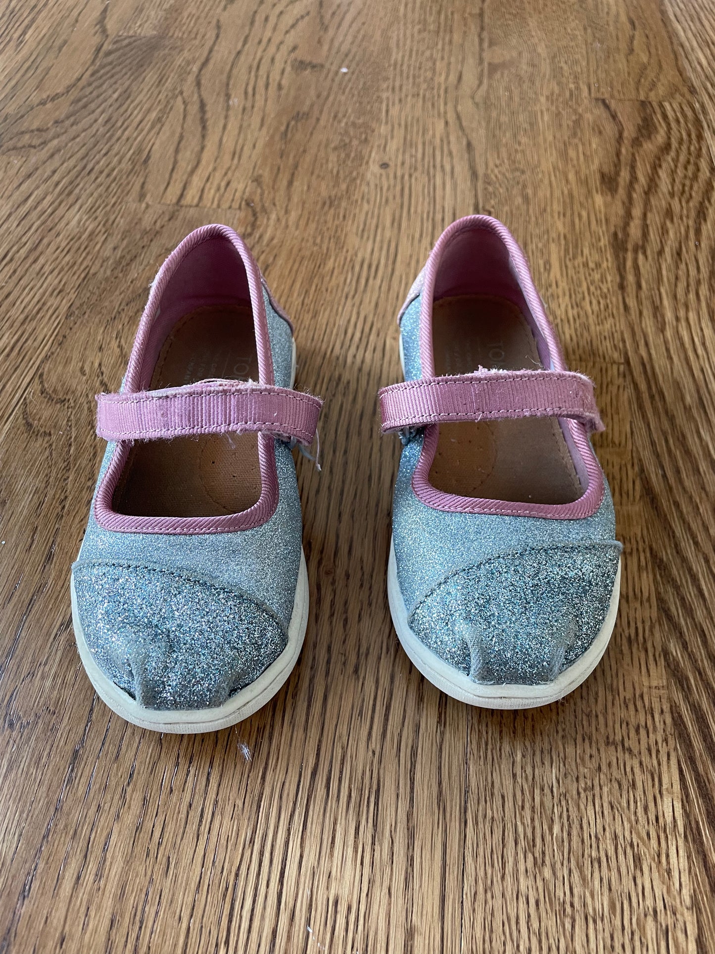 Toms Girls Blue Glitter/Pink Mary Jane shoe toddler size 8