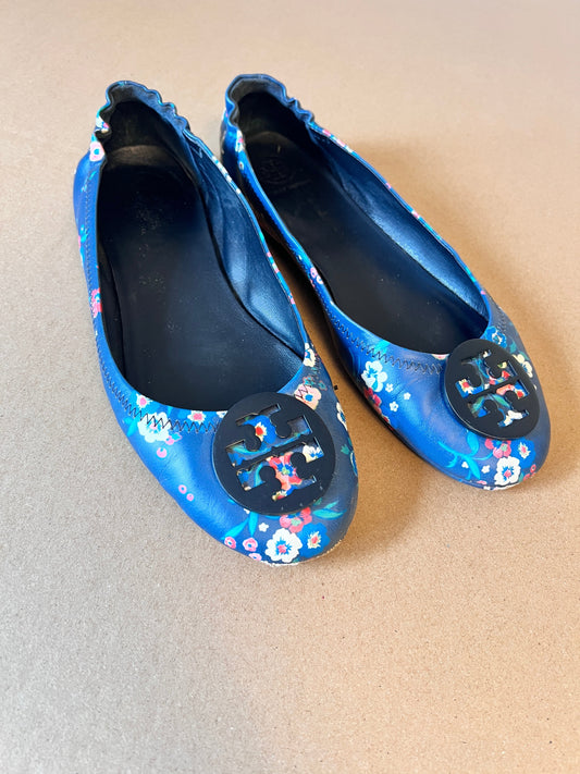 #176 - Tory Burch women’s blue floral ballet flats | 9.5M