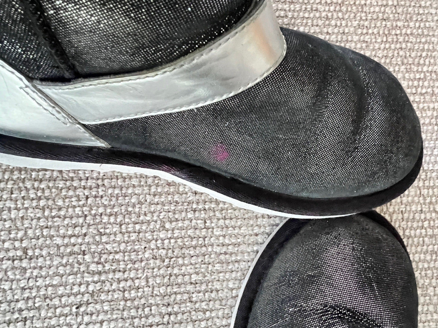 Girls UGG shiny boots, black and silver, size 1