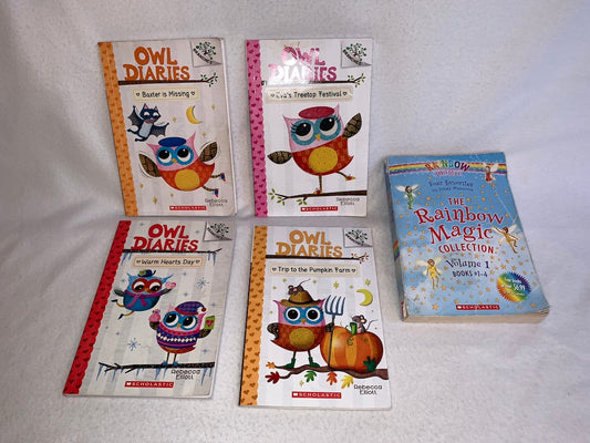 Seller #151 - REDUCED - Books - Set of 4 Owl Diaries Books with Rainbow Magic Book