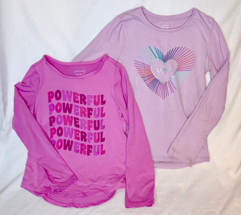 Seller #151 - REDUCED - Size 8 - Girls Long Sleeve Tees in Pink - Powerful and Heart Love