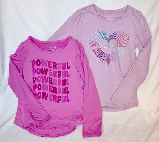 Seller #151 - REDUCED - Size 8 - Girls Long Sleeve Tees in Pink - Powerful and Heart Love