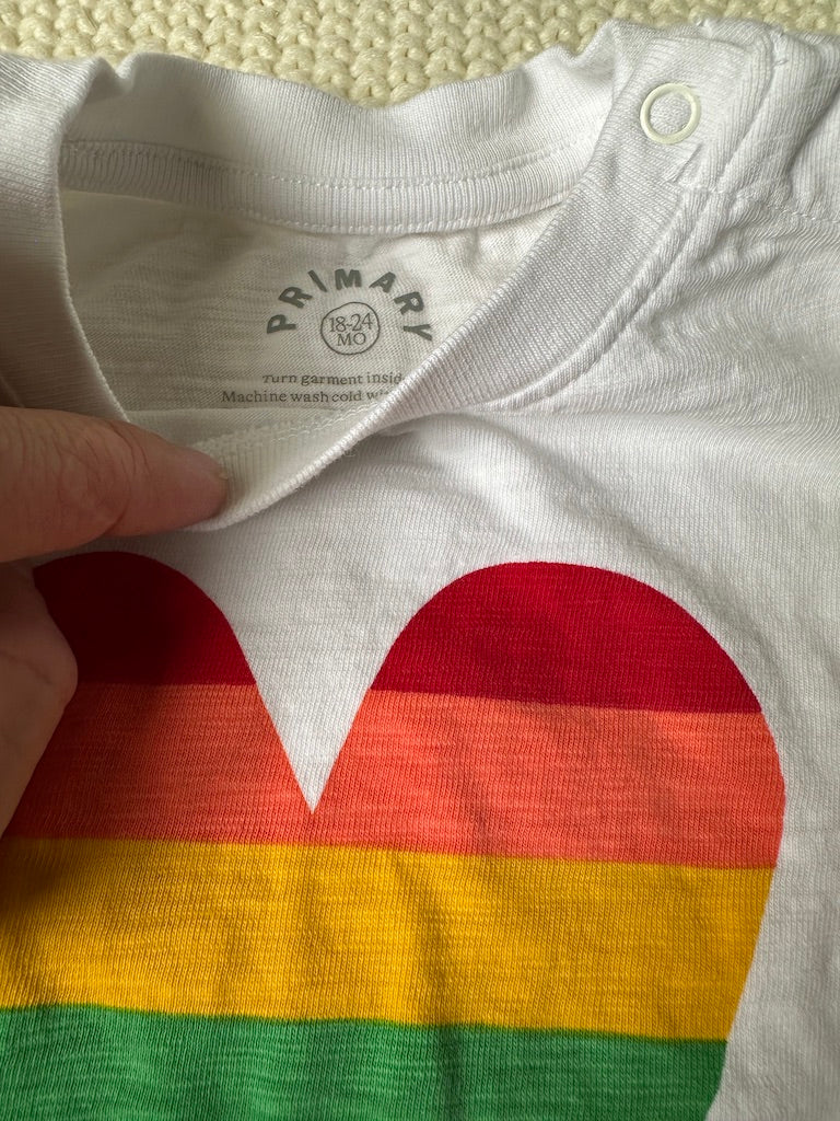 #146 Primary Rainbow Heart Shirt Girls 18-24M