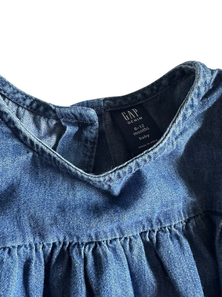 #146 Gap Denim Ruffle Shoulder Dress Girls 6-12M