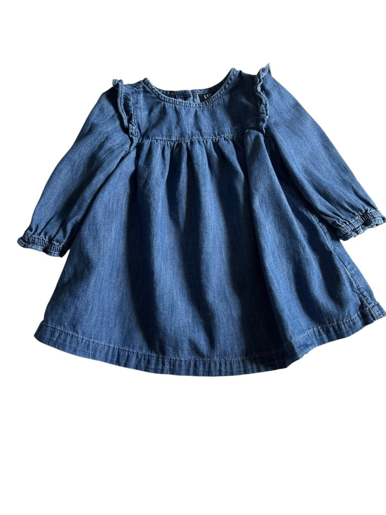 #146 Gap Denim Ruffle Shoulder Dress Girls 6-12M