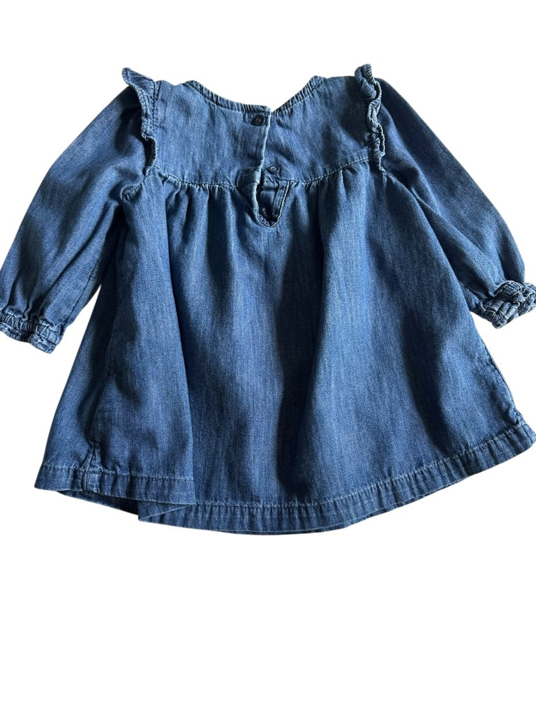 #146 Gap Denim Ruffle Shoulder Dress Girls 6-12M