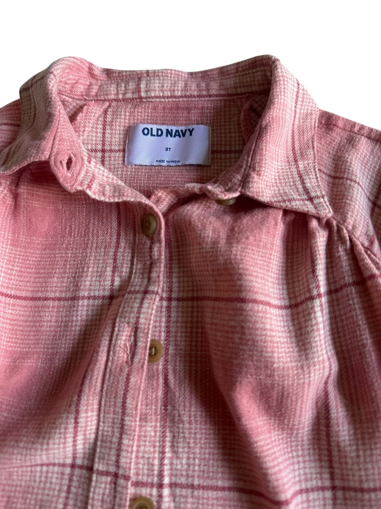 #146 Old Navy Pink Plaid Flannel Shirt dress Girls 3T