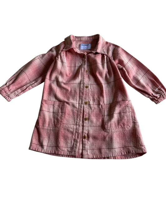 #146 Old Navy Pink Plaid Flannel Shirt dress Girls 3T