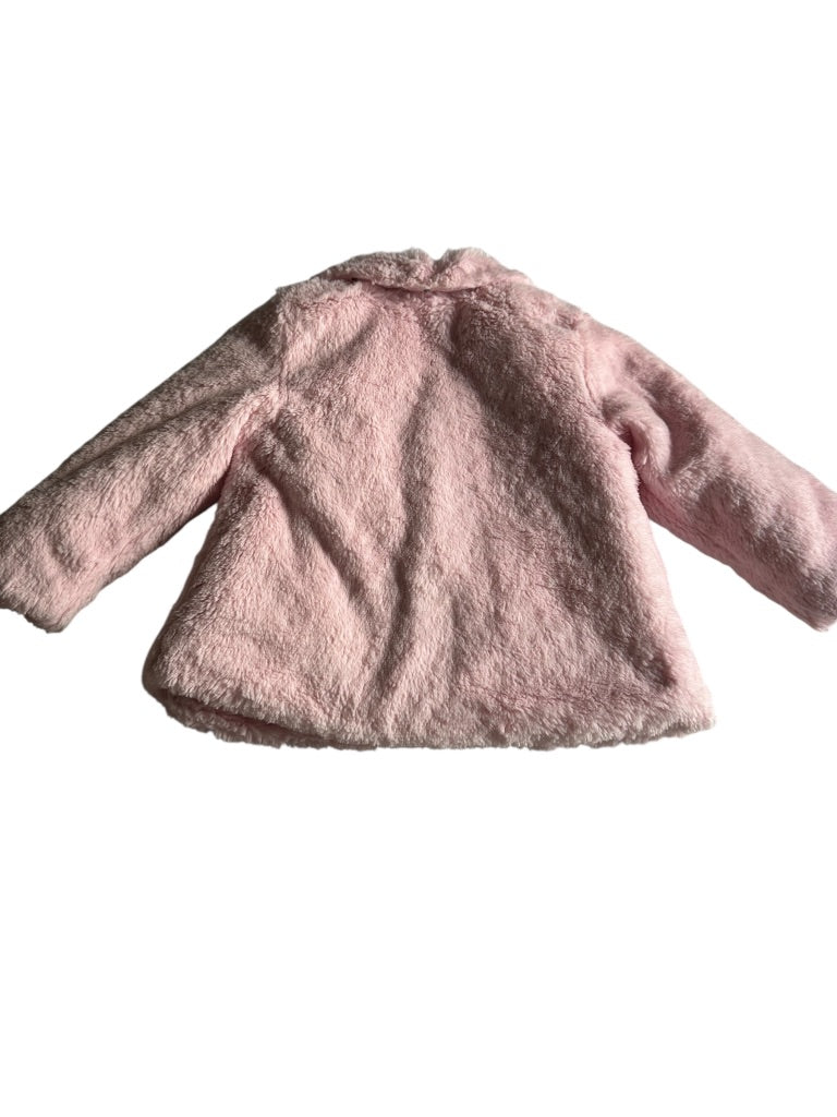 #146 Little Me Pink Faux Fur Black Bows Jacket Girls 24M