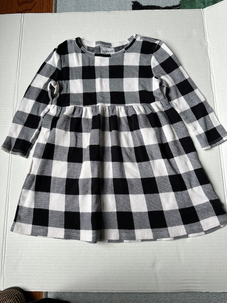 #146 Old Navy Black White Plaid Checkered Dress Girls 4T