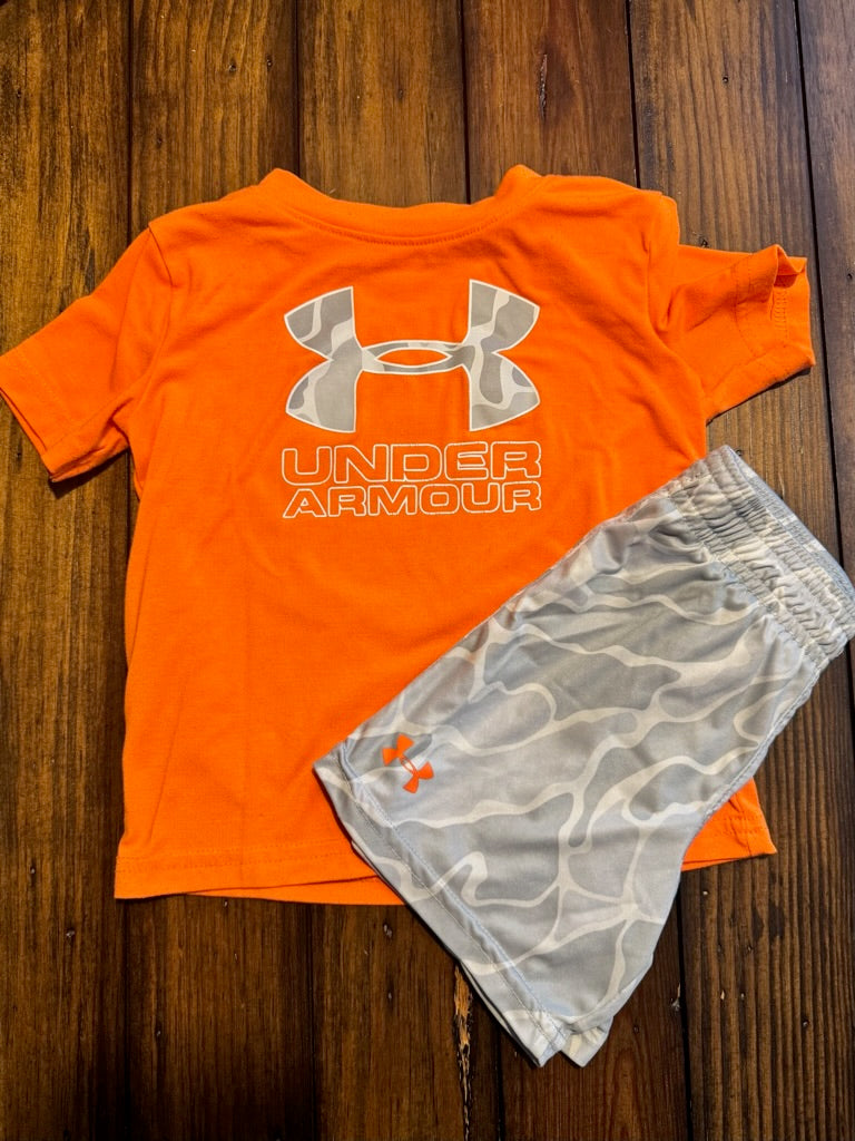 #42 Under Armour 18M Boys Orange Shirt and Short Set