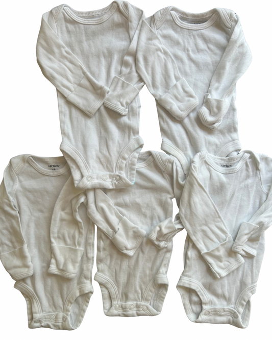 Seller #134 Carter's Long Sleeve White Onesie Bundle Gender Neutral Newborn