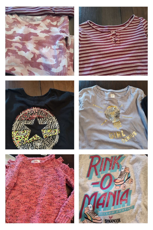 Seller 185:  Lot of 6 girl long sleeves size 12 (Justice, Gap, Converse etc)