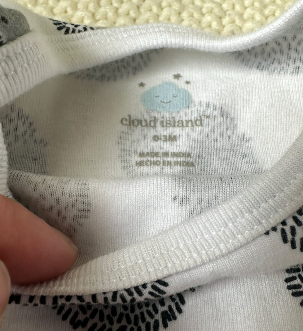 #146 Cloud Island L/S Black White Bodysuit Set (3) Girls 0-3M