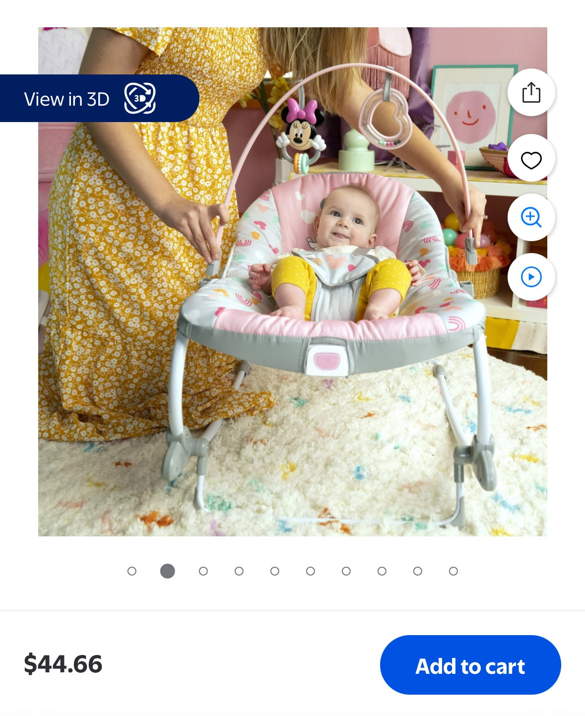 #84 Minnie Mouse Disney baby 2-in-1 Slip Resistant Vibrating Infant & Toddler Baby Rocker Chair by Bright Stars. NIB (reduced)