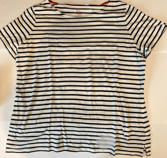 Women Boden Short Sleeve Breton T-Shirt in Ivory/Black Stripe XL