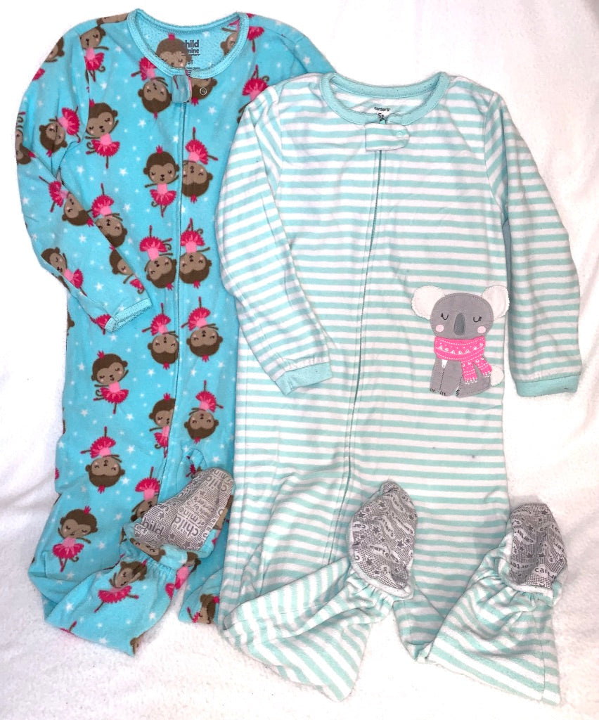 Seller #151 - REDUCED - Size 5T Carter's fleece footed PJ's - Turquoise Monkeys and Aqua Striped Koala