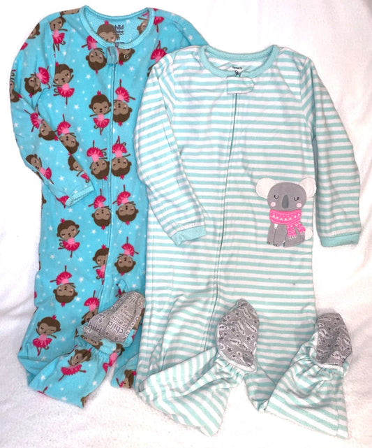 Seller #151 - REDUCED - Size 5T Carter's fleece footed PJ's - Turquoise Monkeys and Aqua Striped Koala