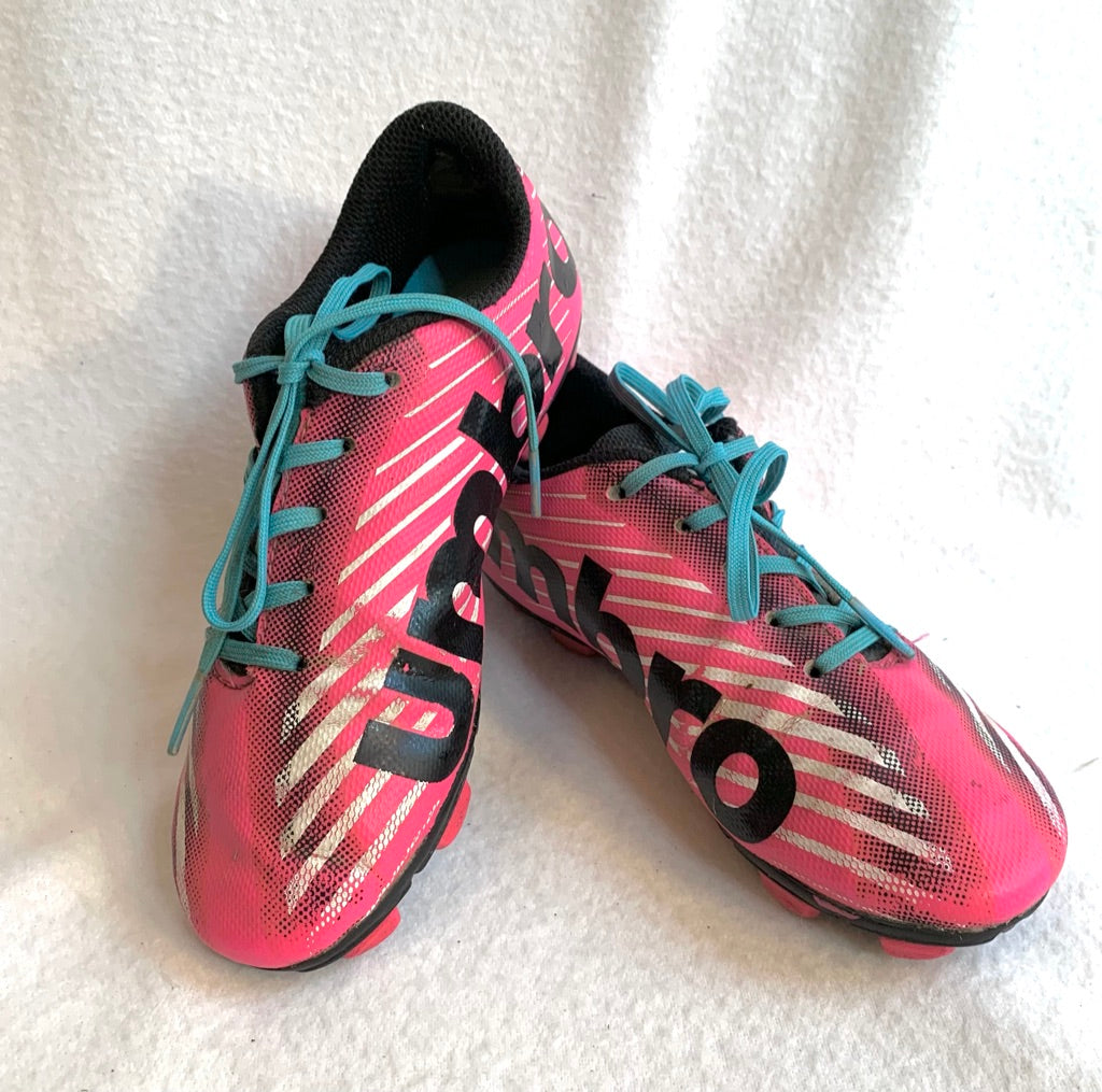 Seller #151 - REDUCED - Sports - Size 13 Umbro Pink Soccer Cleats with Blue Laces