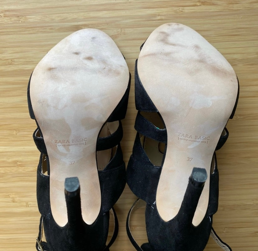 Zara strappy suede high heel sandals, Women's 6.5 (fits 6.5-7)