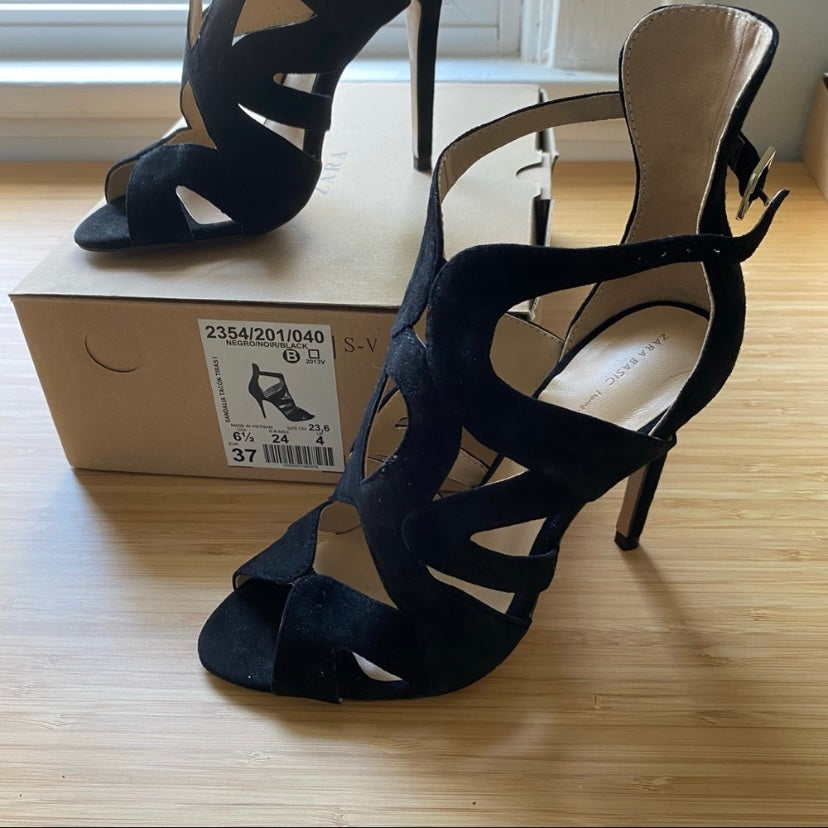 #95B EUC Zara strappy suede high heel sandals, Women's size 6.5 (fits 6.5-7)